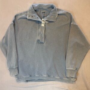 Aerie Women's getaway quarter snap Light Blue Pullover Sweater oversized size l